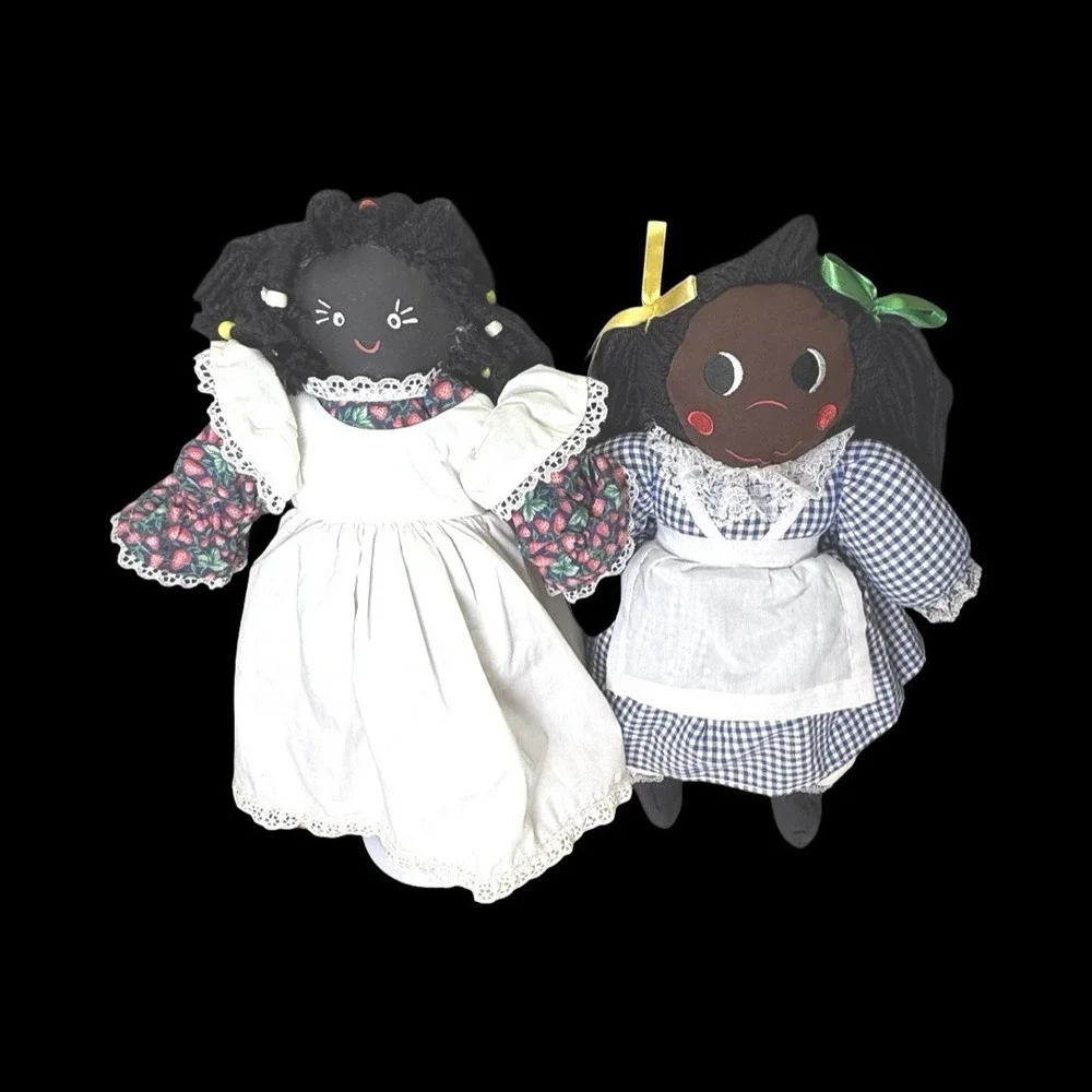Folk Art African American Primitive Rag Dolls Lot of 2
